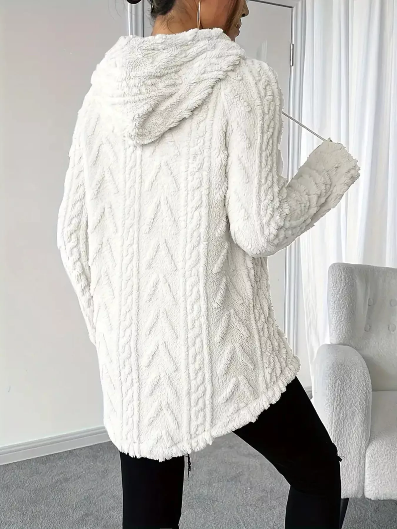 Cozy Textured Drawstring Fleece Hoodie - Image 13