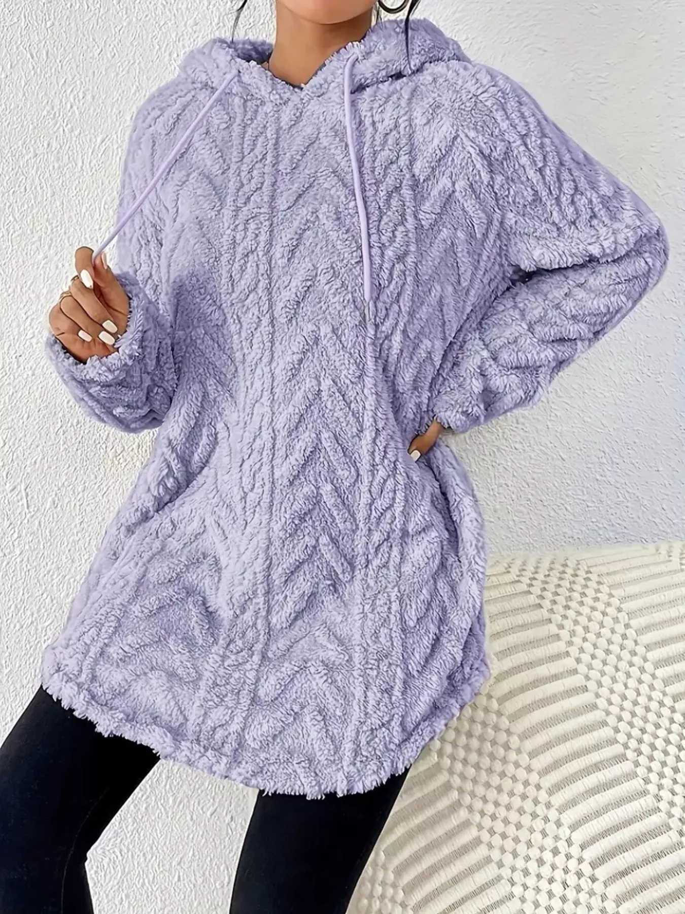 Cozy Textured Drawstring Fleece Hoodie - Image 20