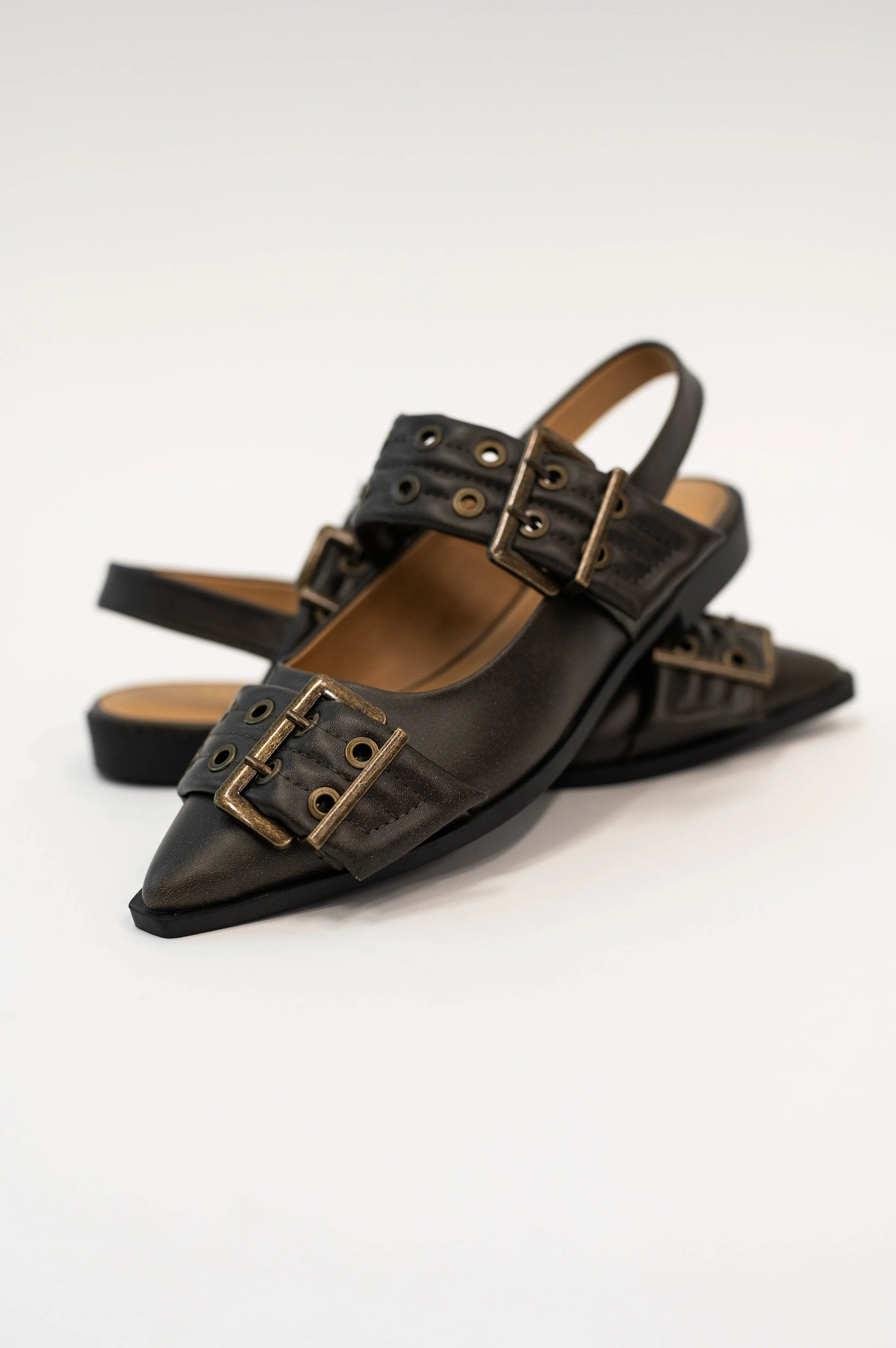 Crazy Train Buckle Pointy Toe Flats - Image 3