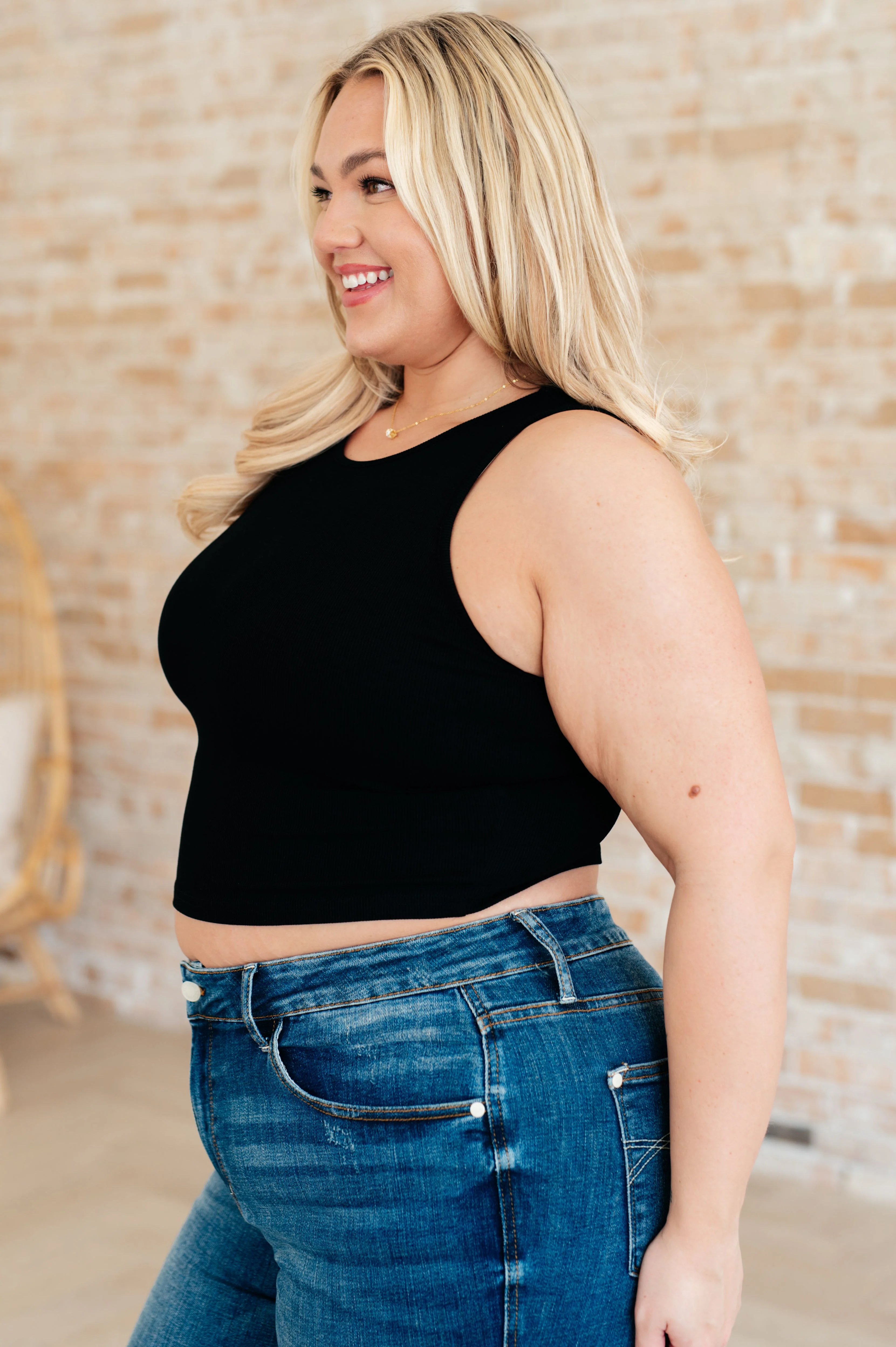 Cream of the Crop Rib Knit Tank Top in Black - Image 5