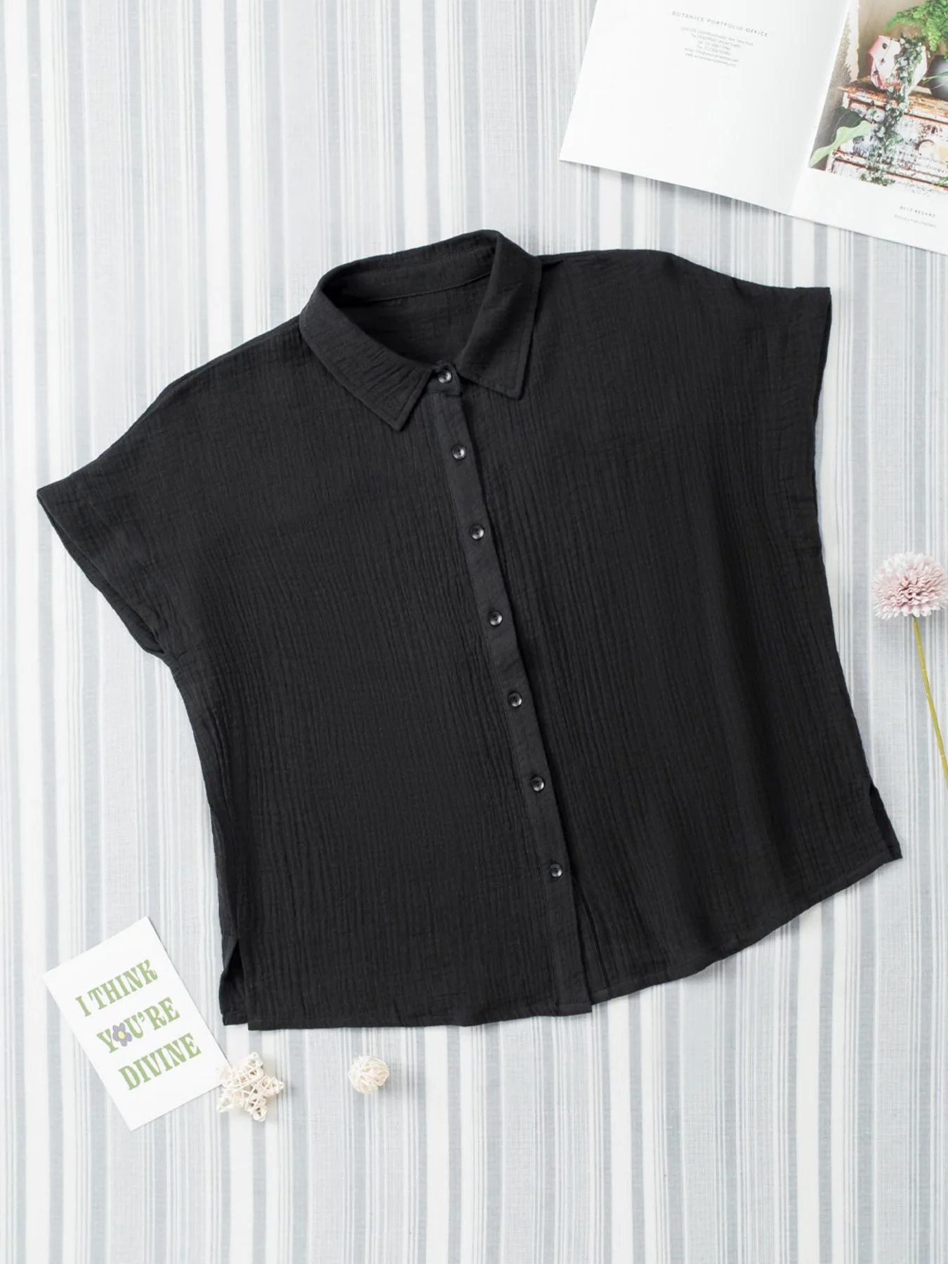 Crinkle Cotton Loose Short Sleeve Shirt - Image 5