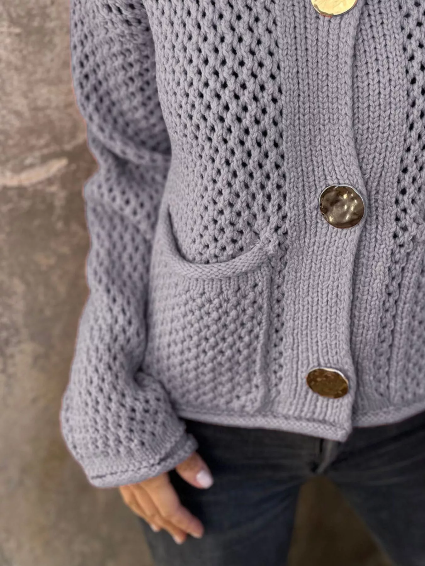 Crochet Button Up Long Sleeve Cardigan - Image 14