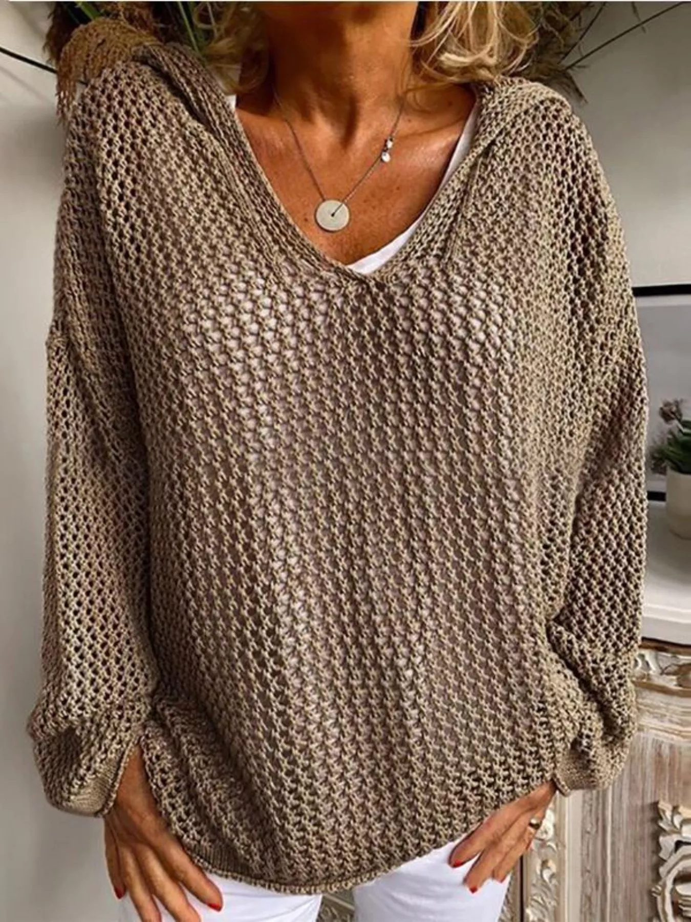 Crochet Hooded Knit Cover Up - Image 5