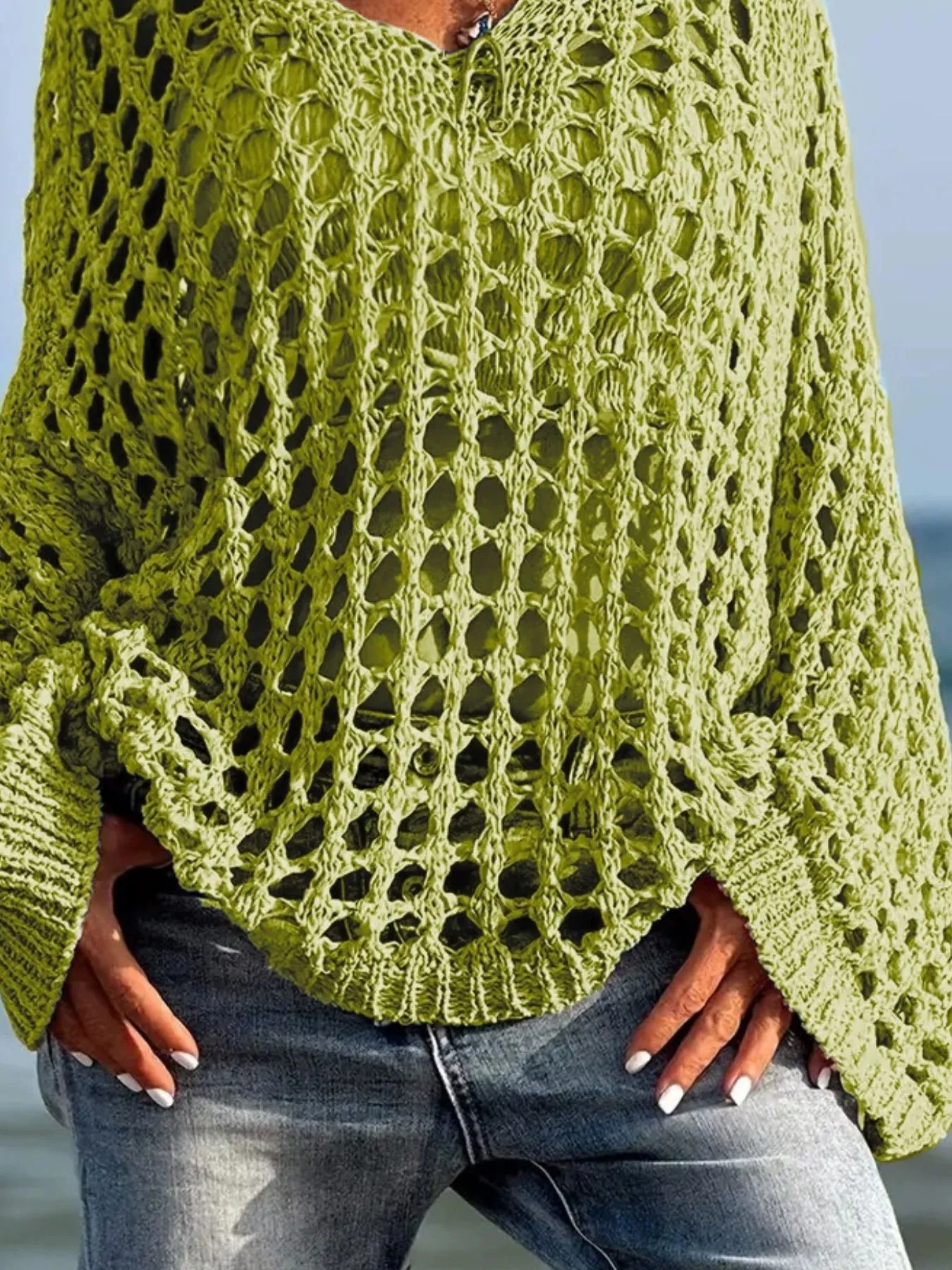Crochet Long Sleeve Knit Cover Up - Image 3