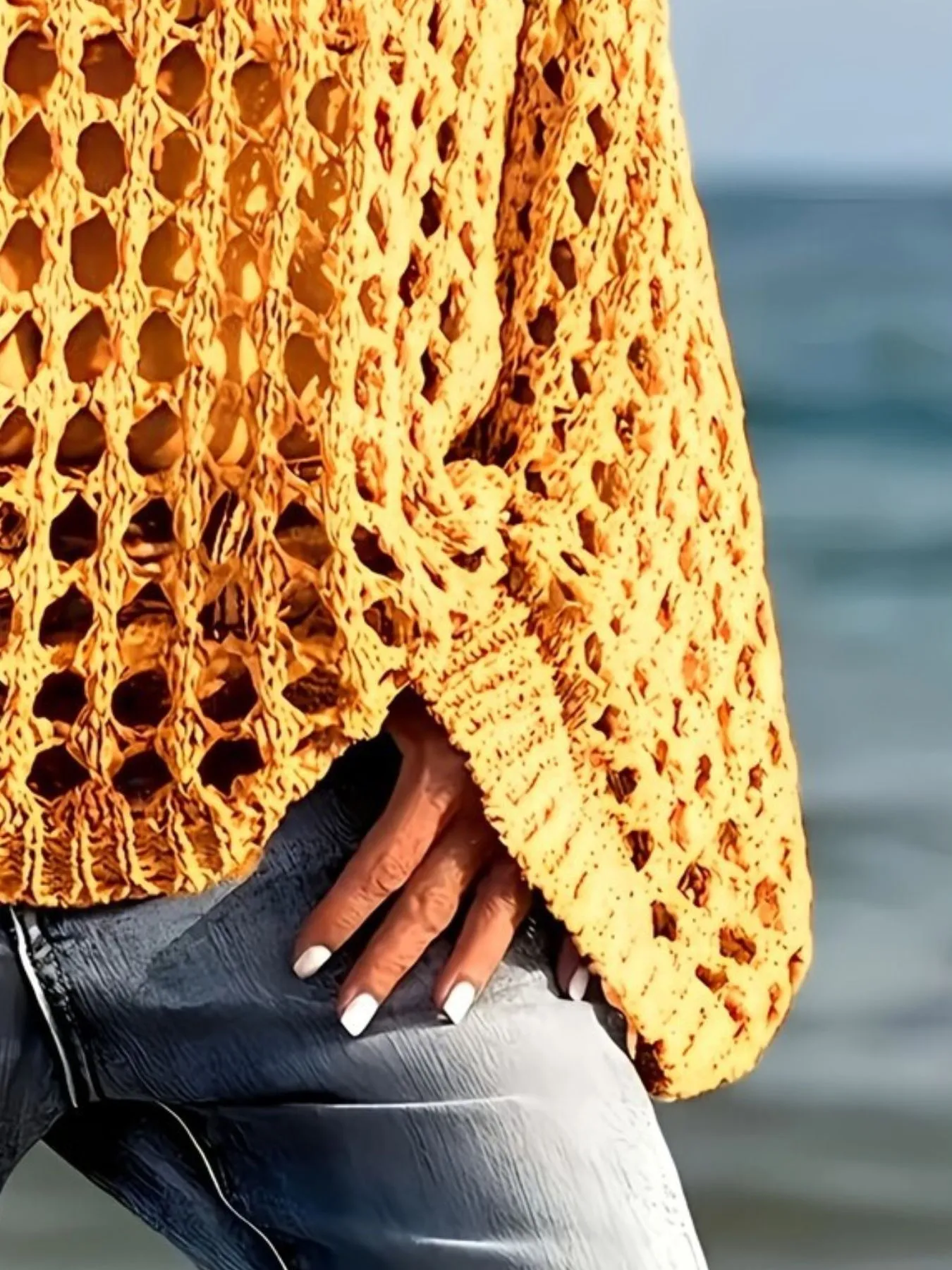 Crochet Long Sleeve Knit Cover Up - Image 6