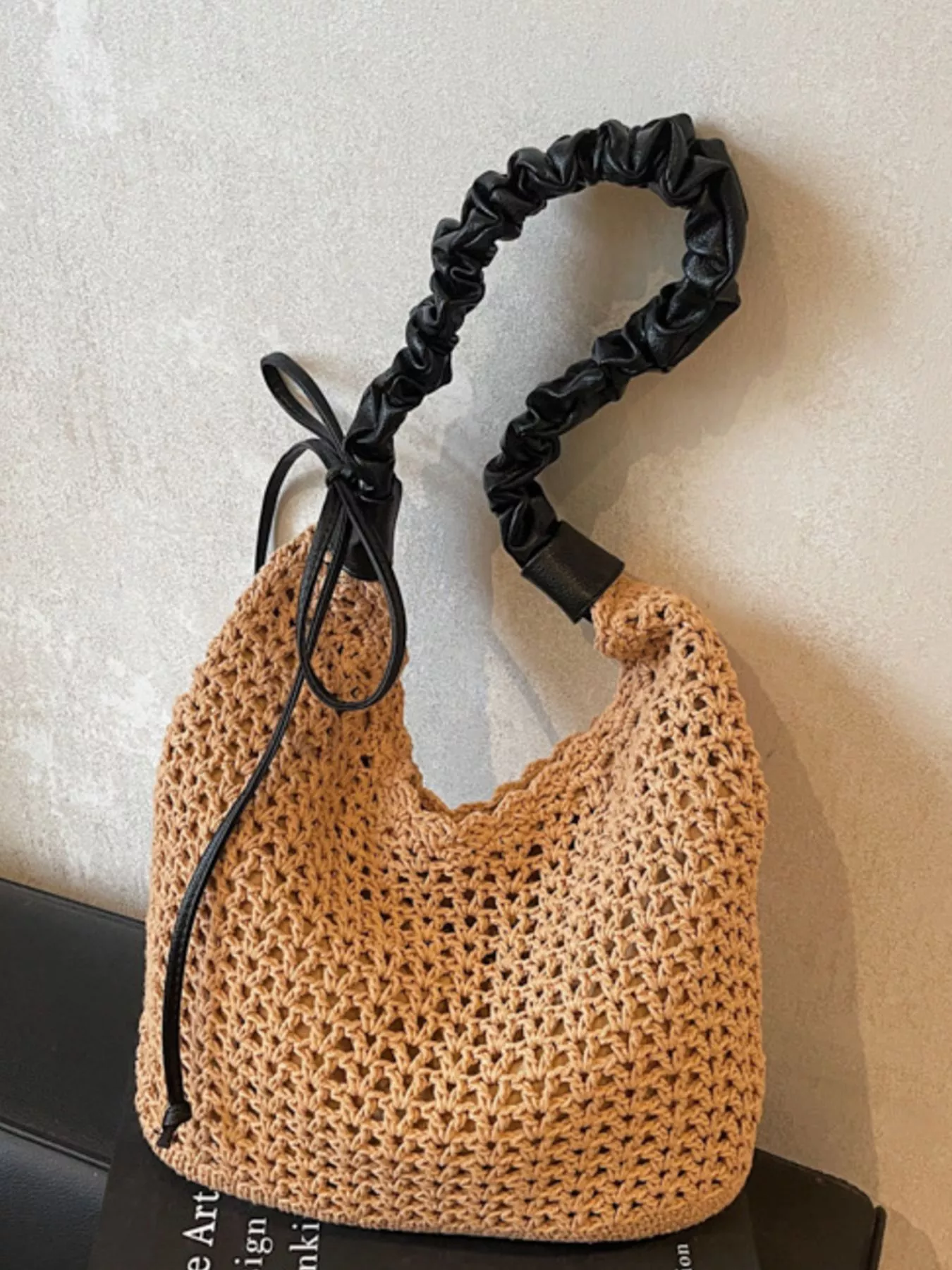 Crochet Shoulder Bag with Ruched Handle - Image 4