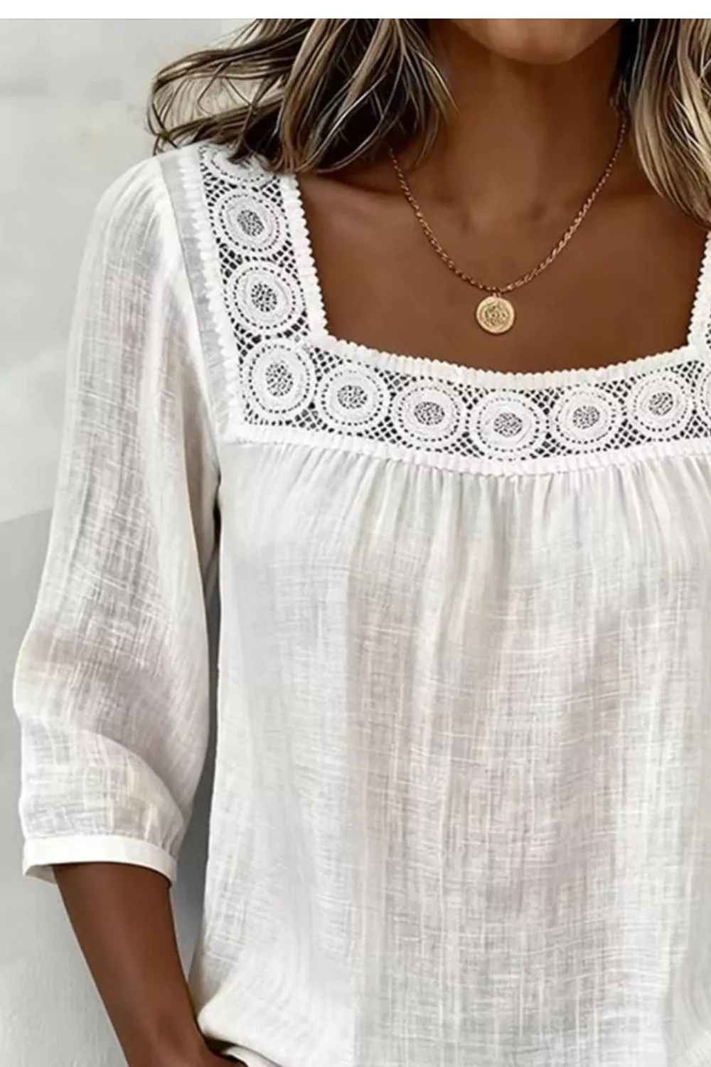 Crochet Trim Square Neck Blouse - Image 3