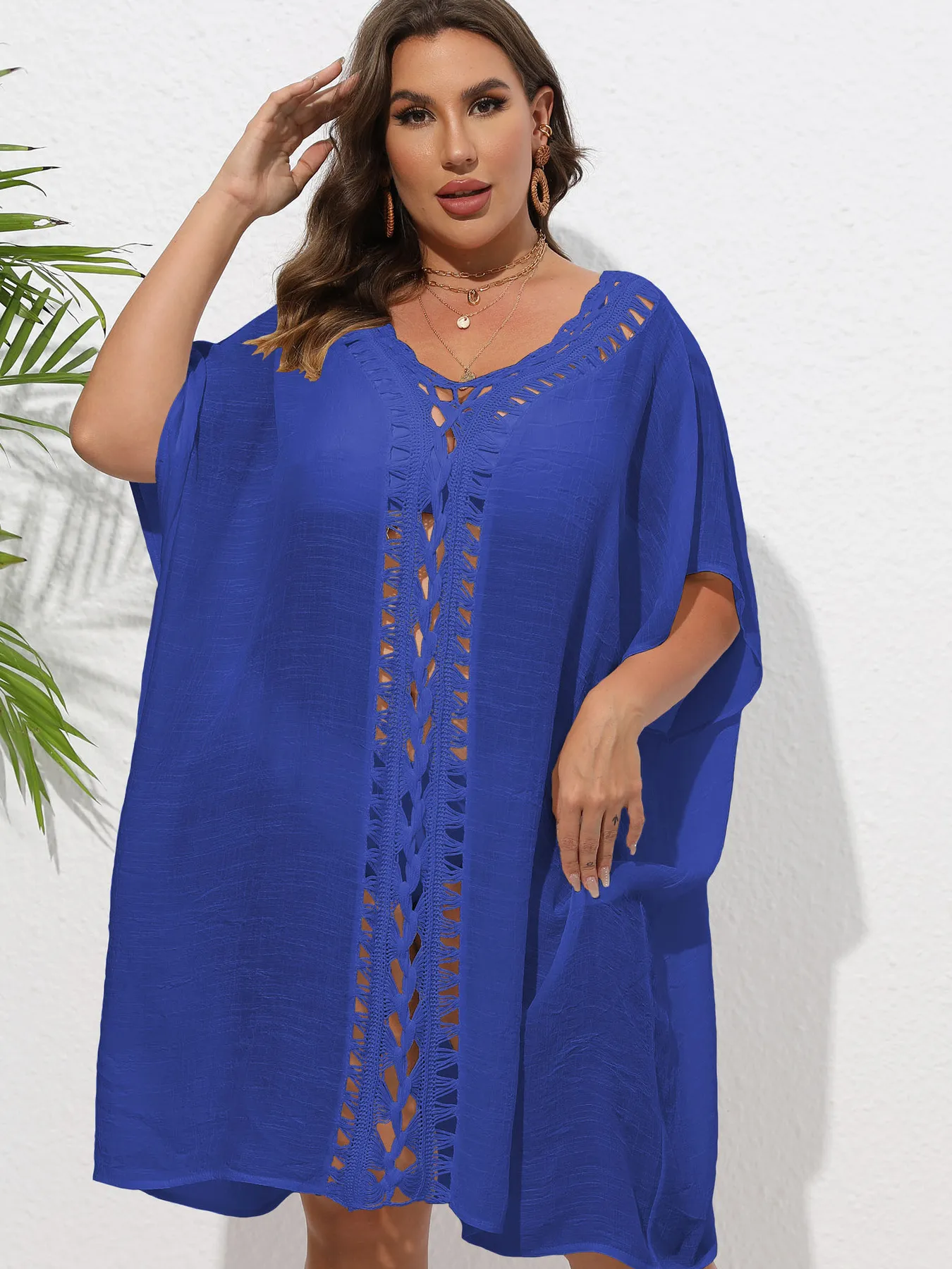 Crochet Trim V-Neck Beach Cover Up Dress - Image 23