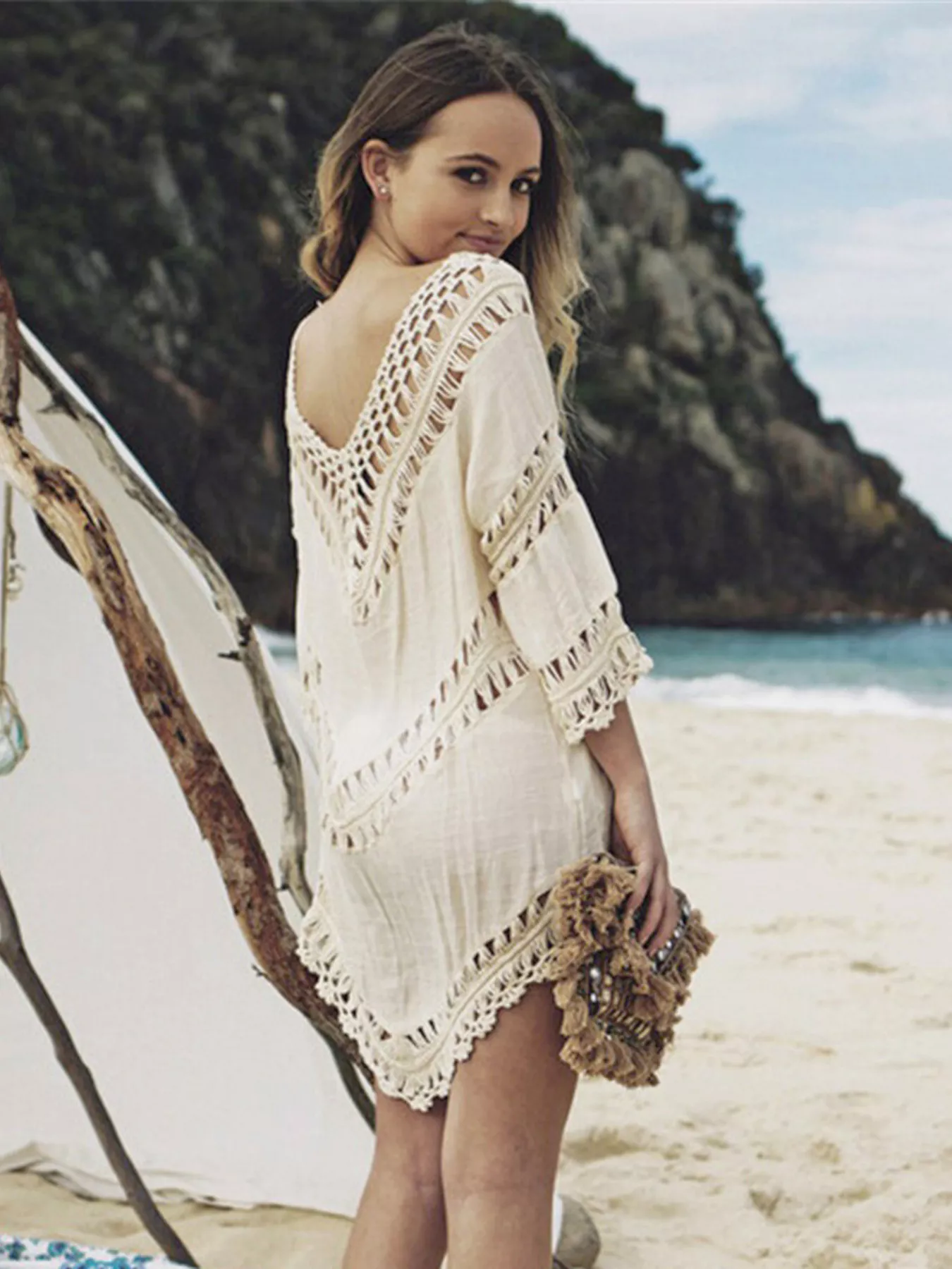 Crochet Trim V-Neck Cover Up - Image 11
