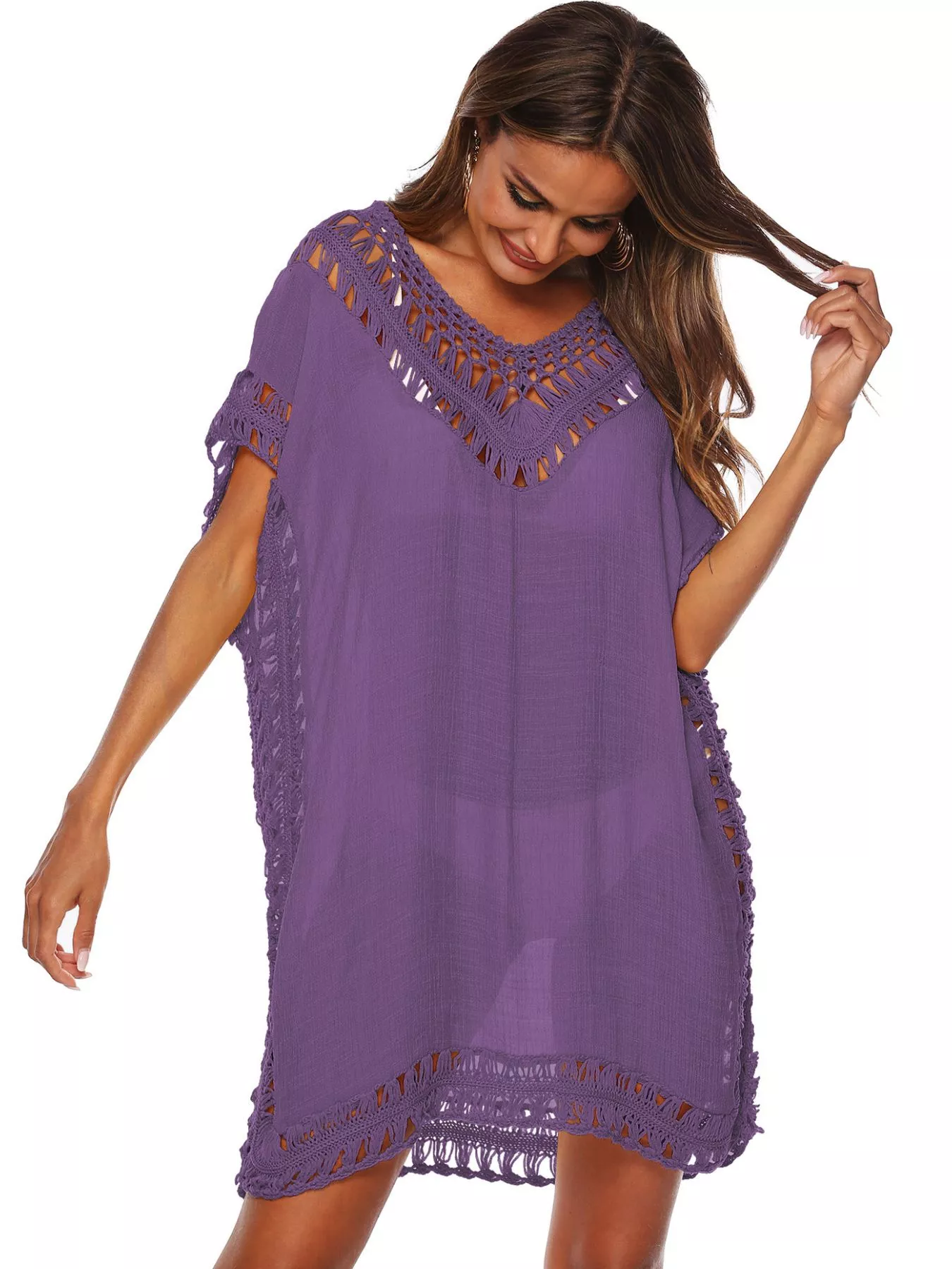 Crochet Trim V-Neck Cover-Up Dress - Image 15