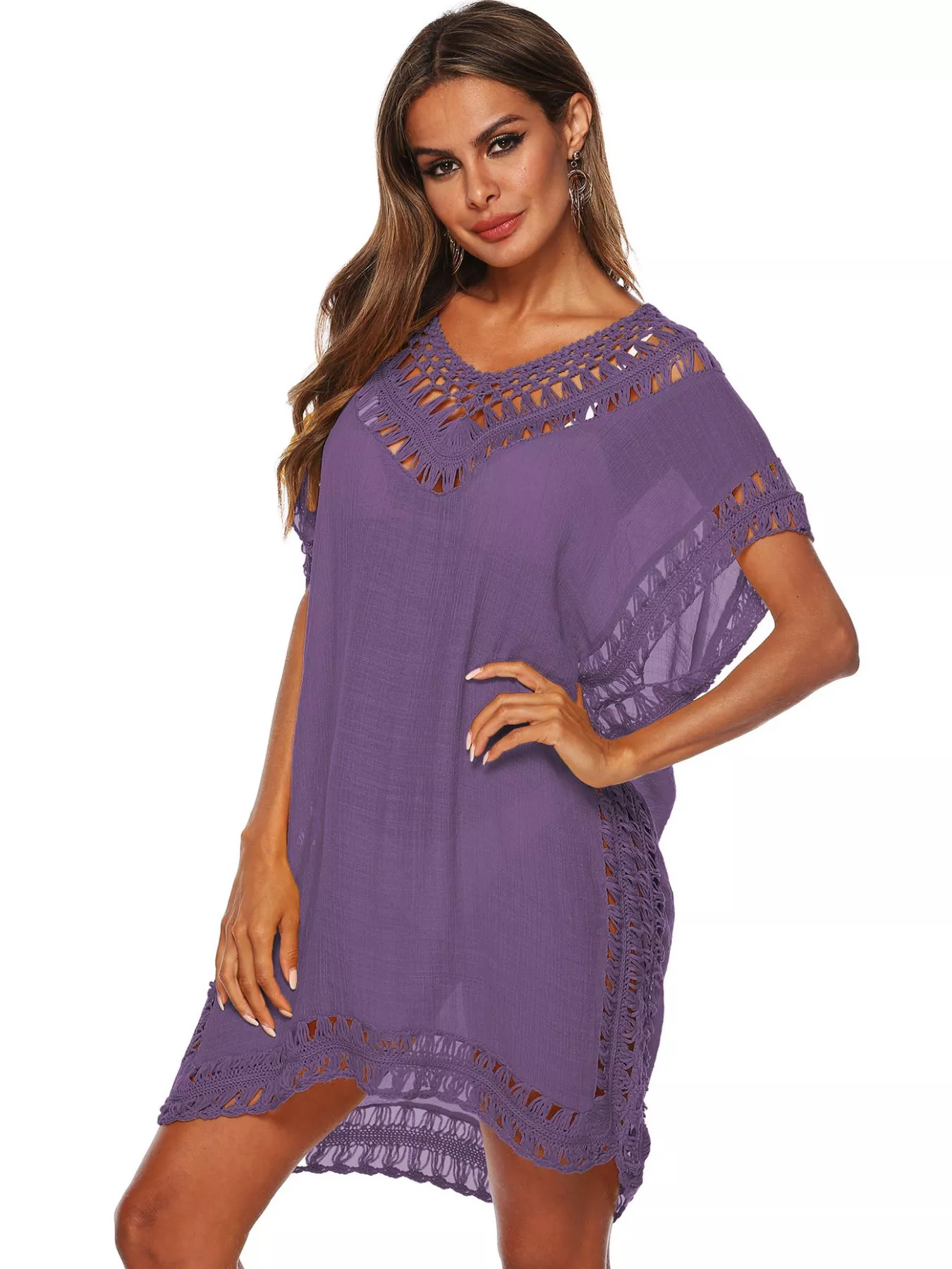 Crochet Trim V-Neck Cover-Up Dress - Image 16
