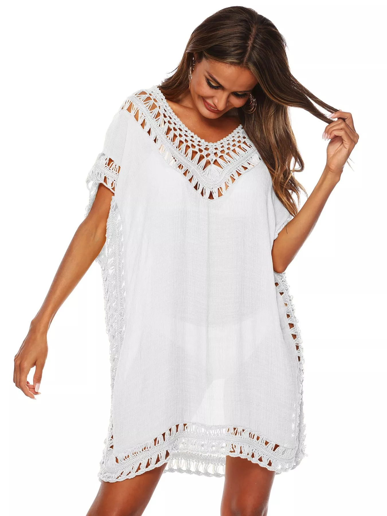 Crochet Trim V-Neck Cover-Up Dress - Image 4