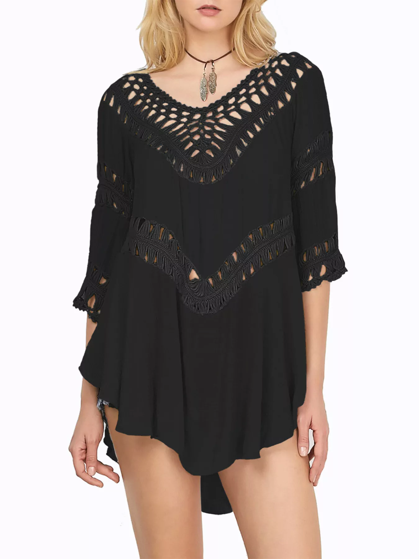 Crochet Trimmed Flowy Cover Up Dress - Image 13