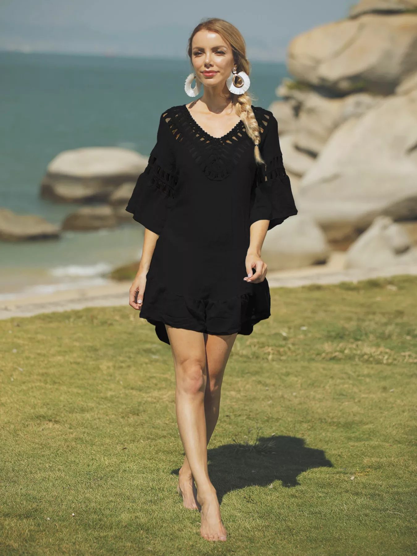 Crochet V-Neck Beach Cover-Up Dress - Image 6