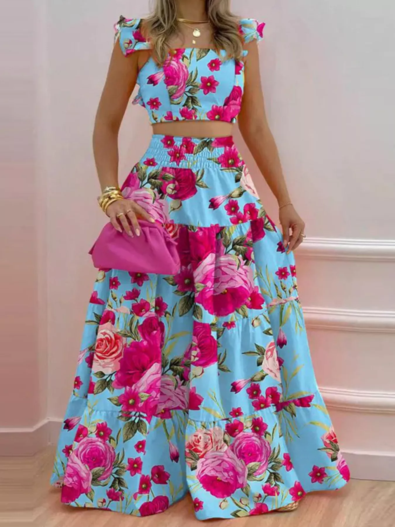Crop Top and Tiered Maxi Skirt Set - Image 11
