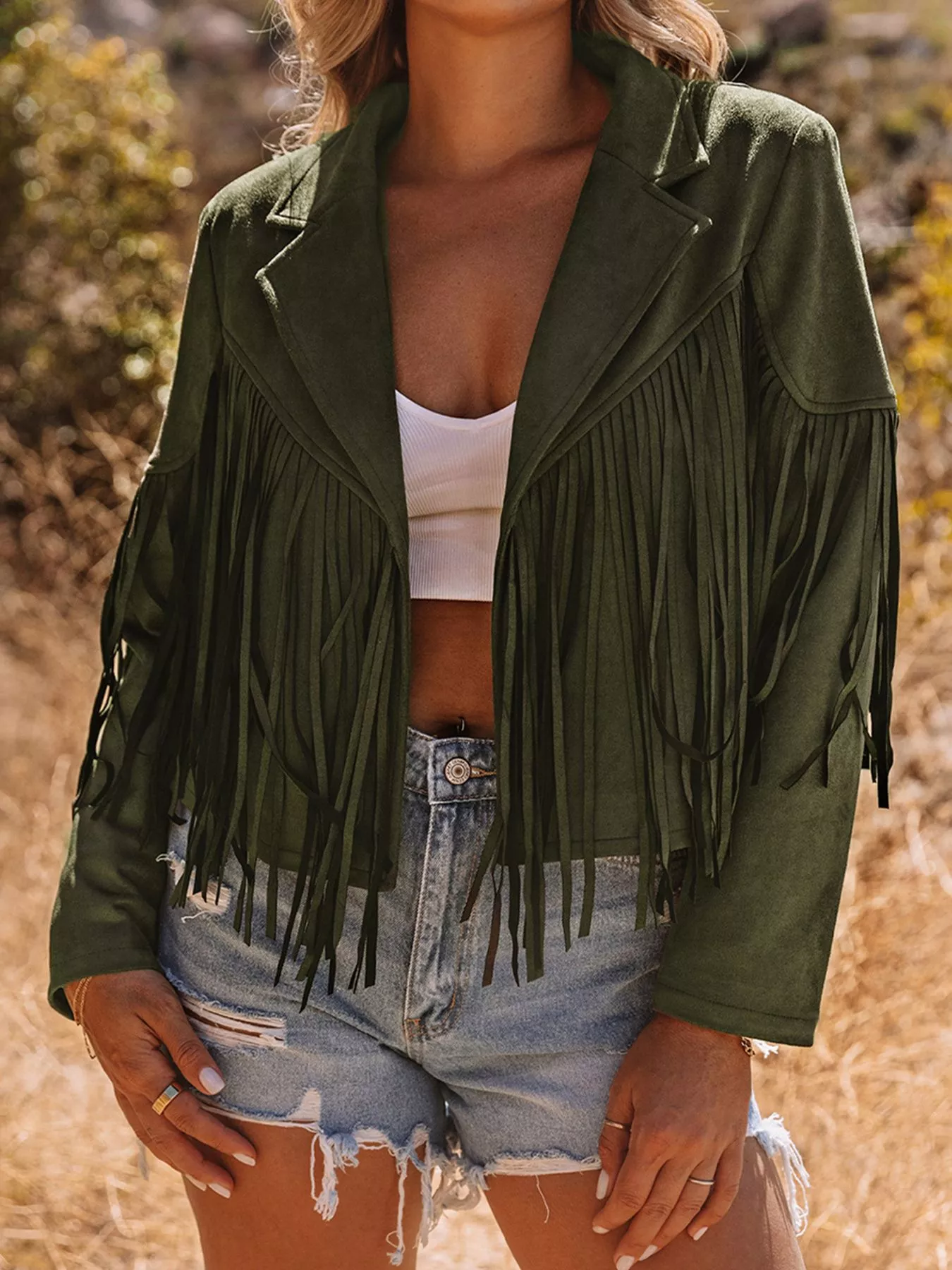 Cropped Fringe Faux Suede Jacket - Image 5