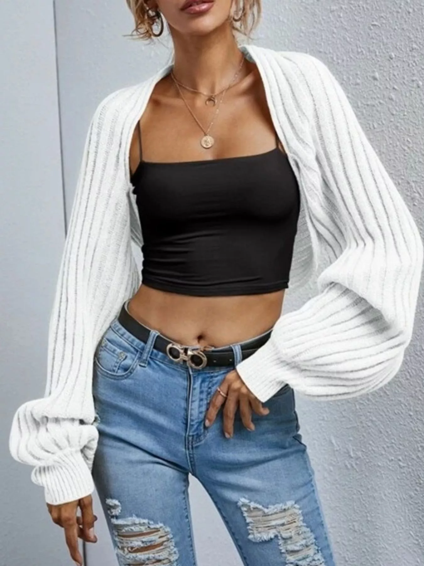 Cropped Ribbed Knit Cardigan - Image 12