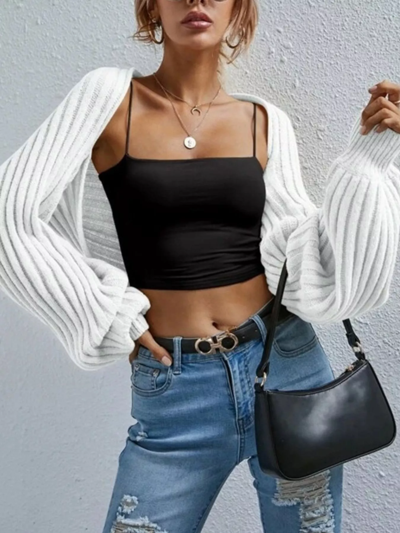 Cropped Ribbed Knit Cardigan - Image 13