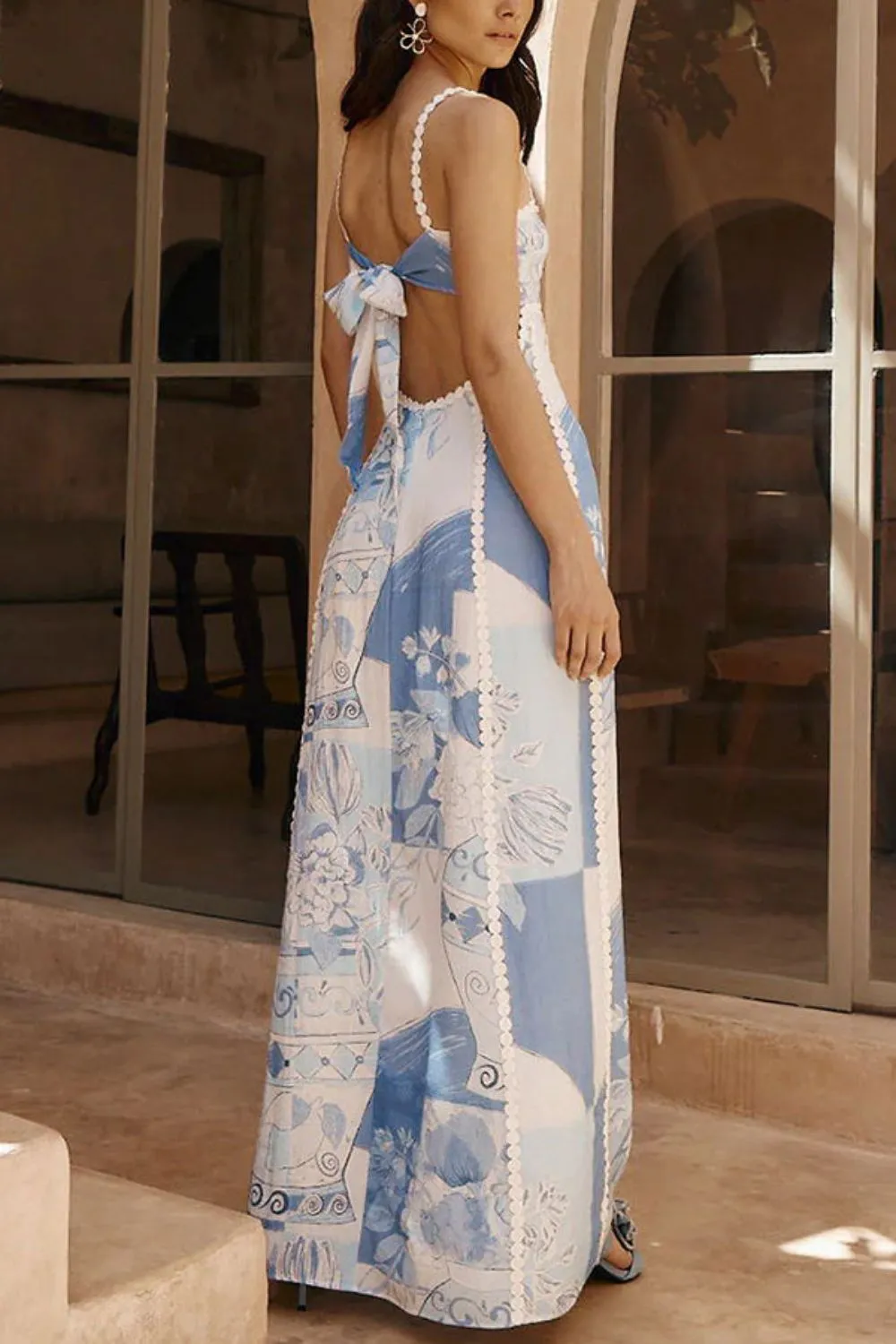 Cutout Back Printed Square Neck Maxi Dress - Image 6