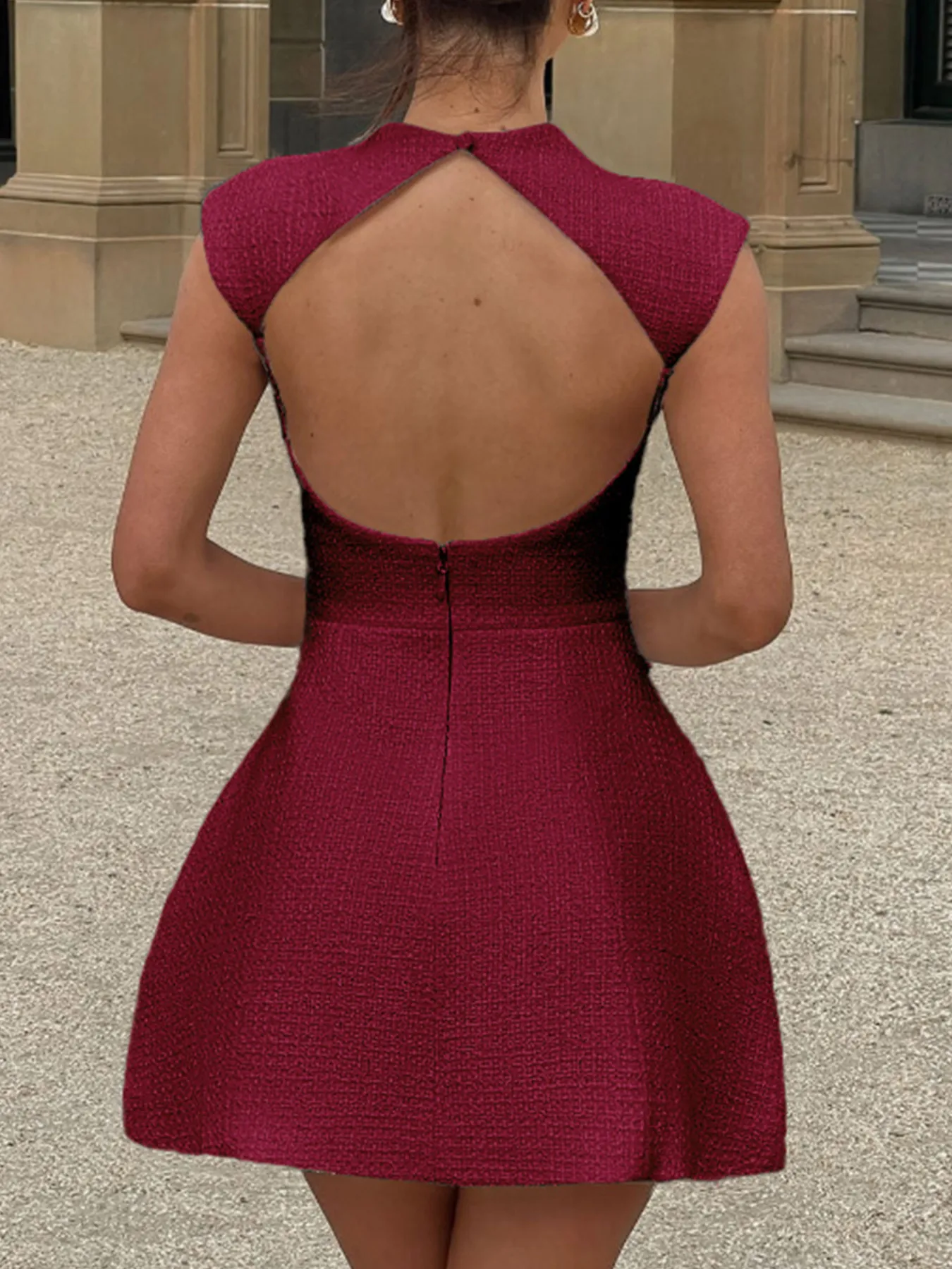 Cutout Back Round Neck Cap Sleeve Mini Dress - Image 12