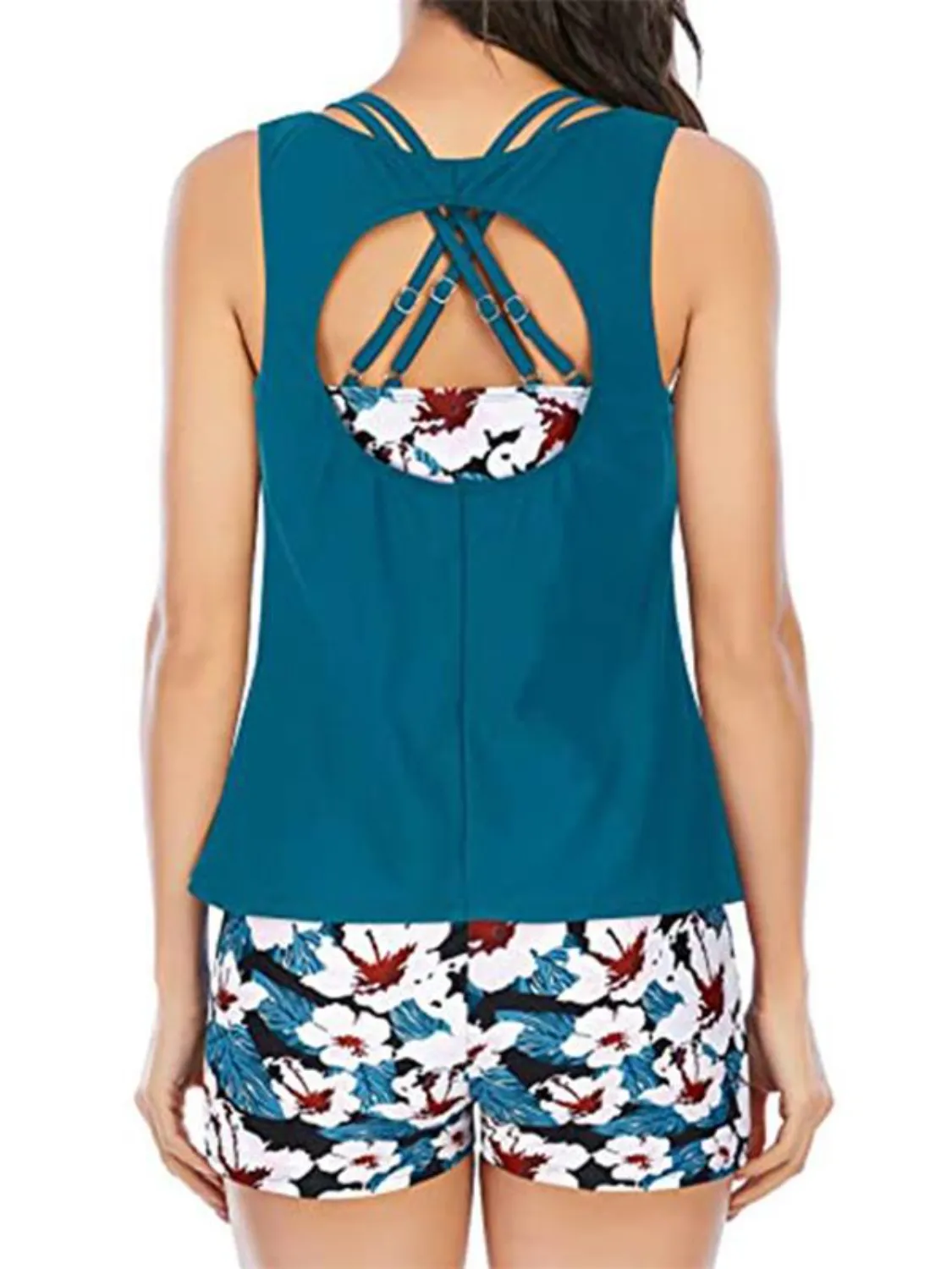 Cutout Printed Round Neck Three-Piece Swim Set - Image 11