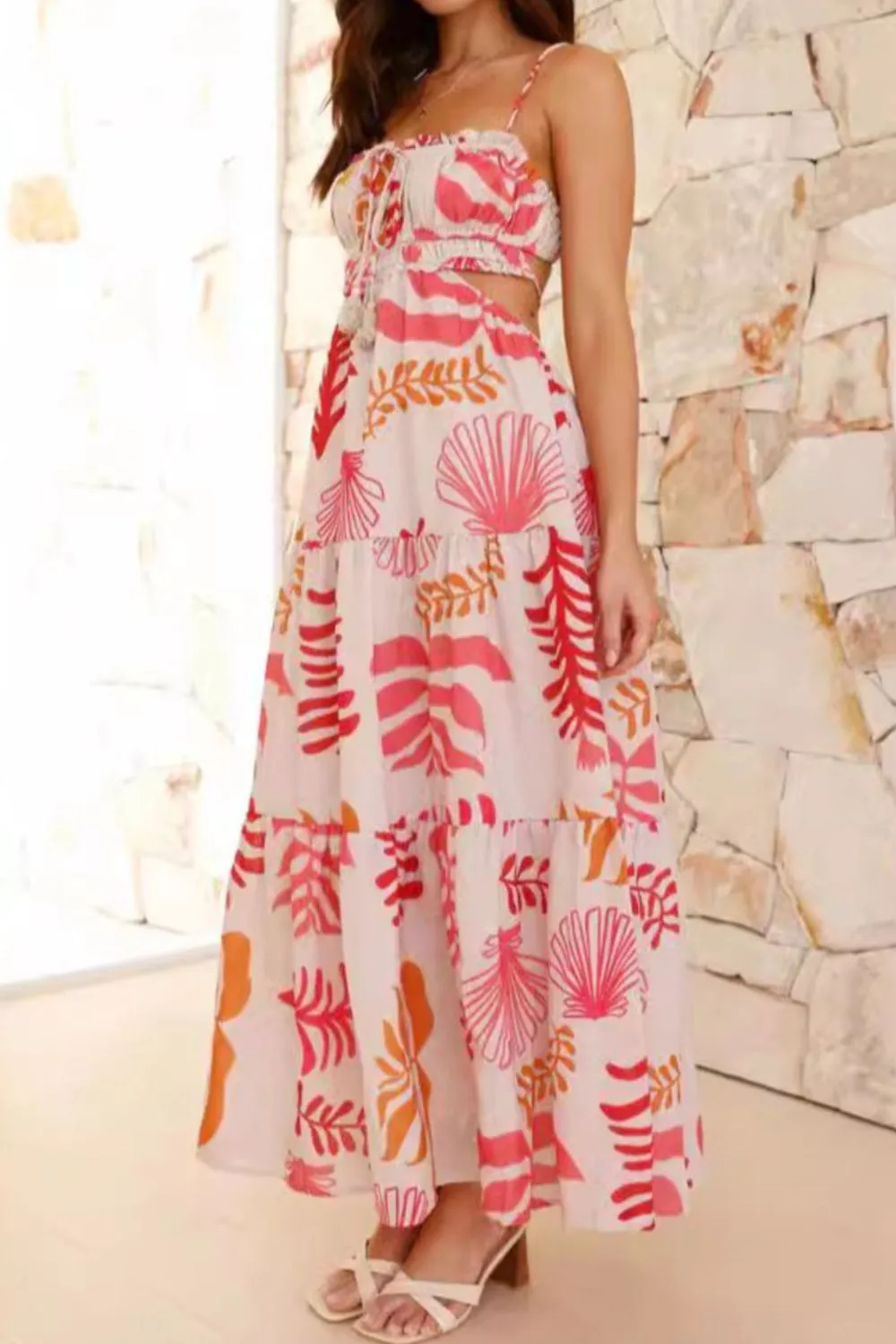 Cutout Printed Sleeveless Midi Cami Dress - Image 11