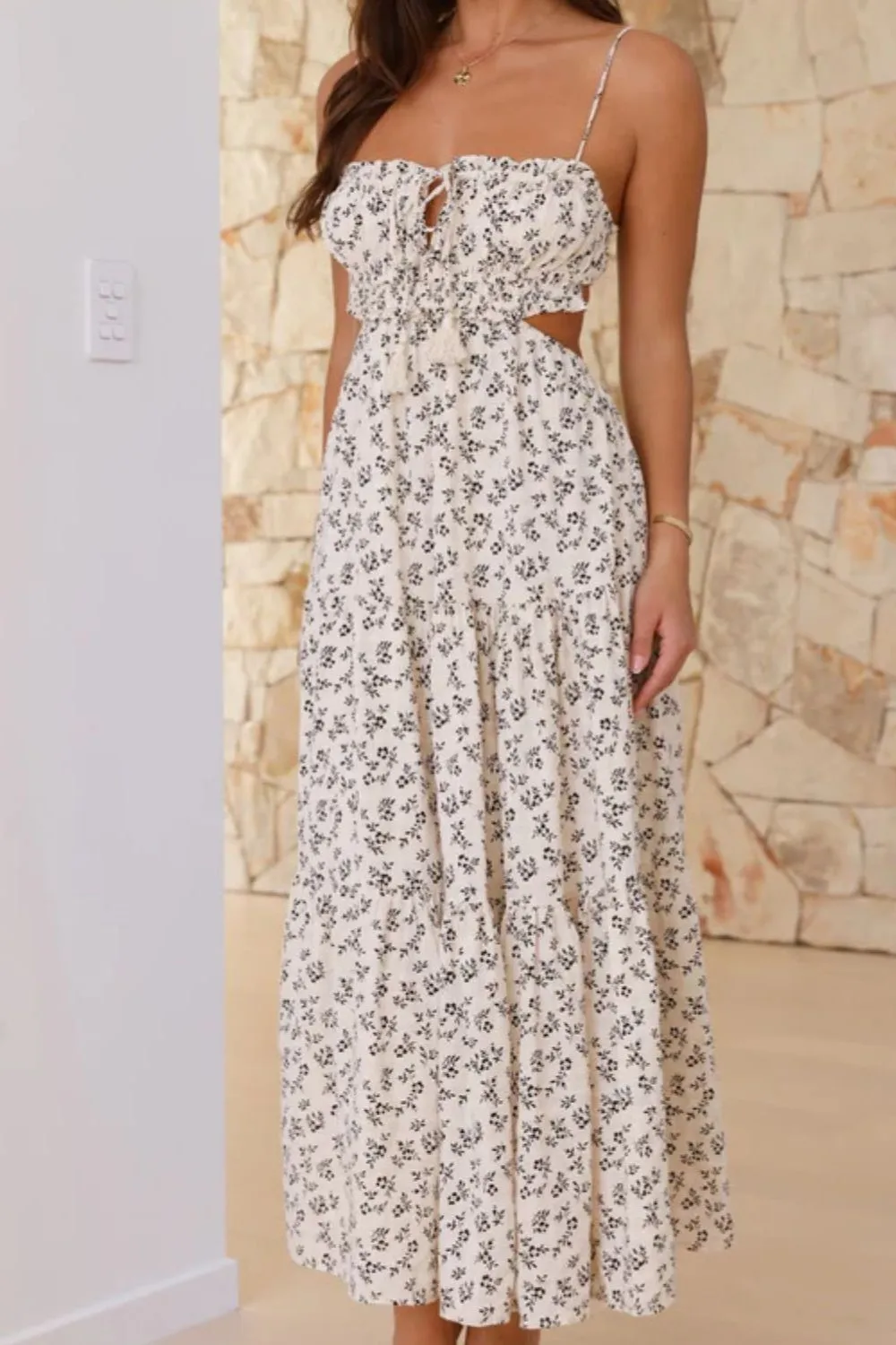 Cutout Printed Sleeveless Midi Cami Dress - Image 21