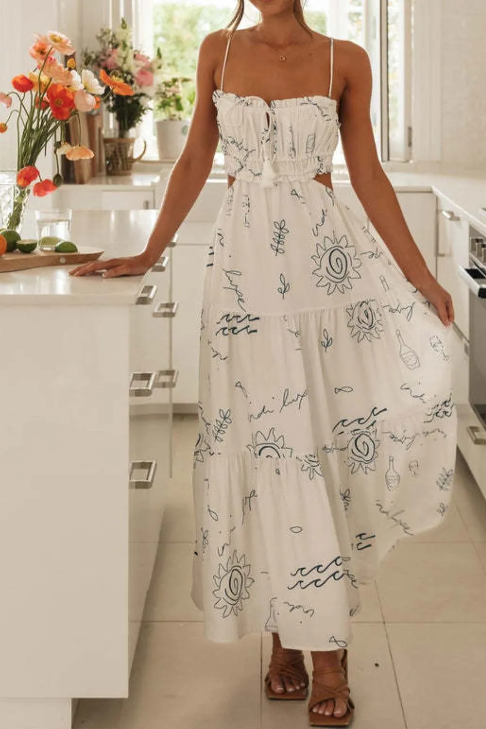 Cutout Printed Sleeveless Midi Cami Dress - Image 8