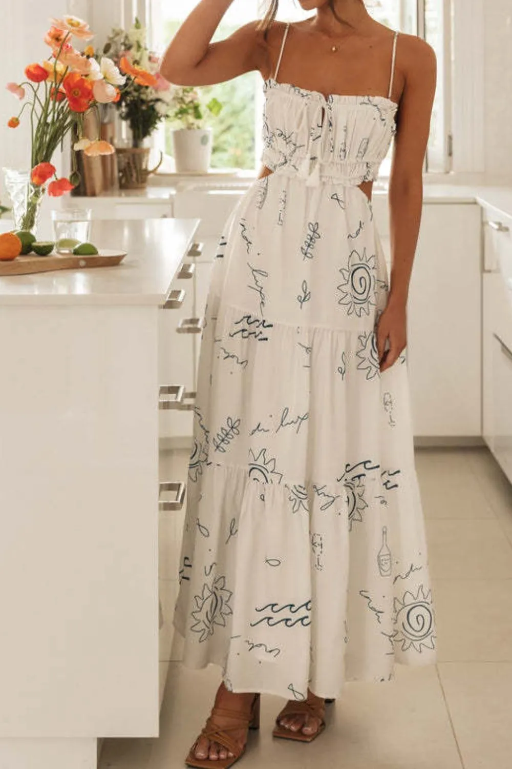 Cutout Printed Sleeveless Midi Cami Dress - Image 9