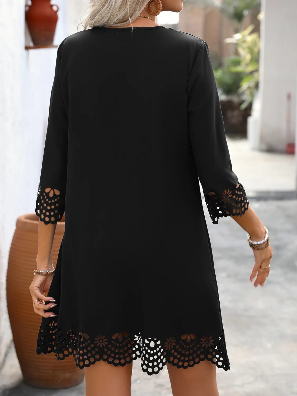 Cutout V-Neck Three-Quarter Sleeve Mini Dress - Image 10