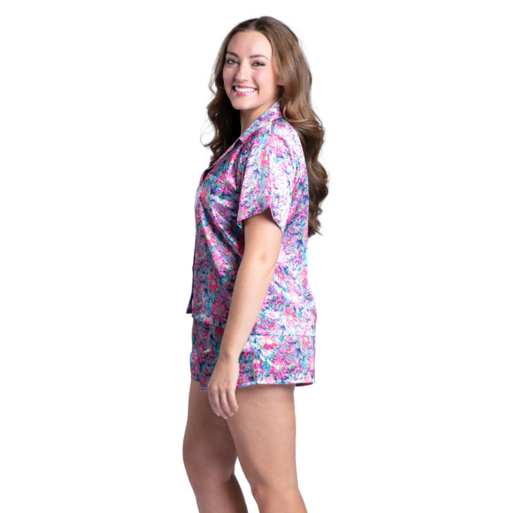 Daring Floral Satin Pajama Short Set - Image 2