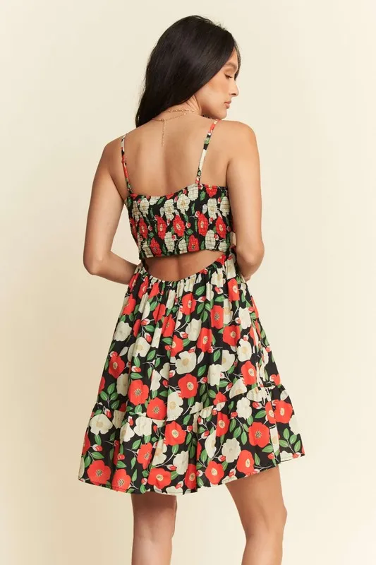 Davi & Dani Floral Scalloped Cutout Back Mini Dress - Image 2