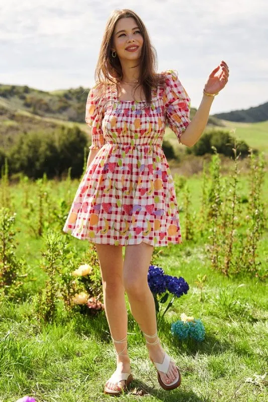 Davi & Dani Fruits Printed Smocking Mini Dress - Image 4