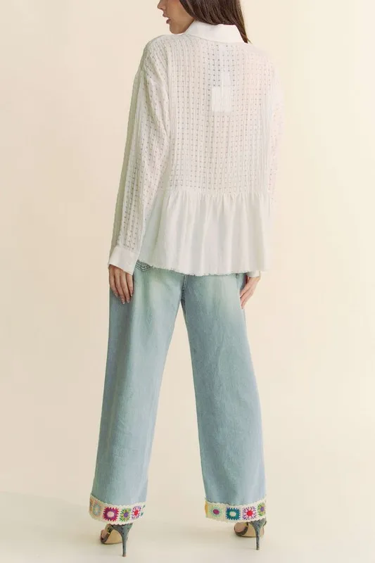 Davi & Dani Garment Washed Jacquard Button Front Shirt - Image 10