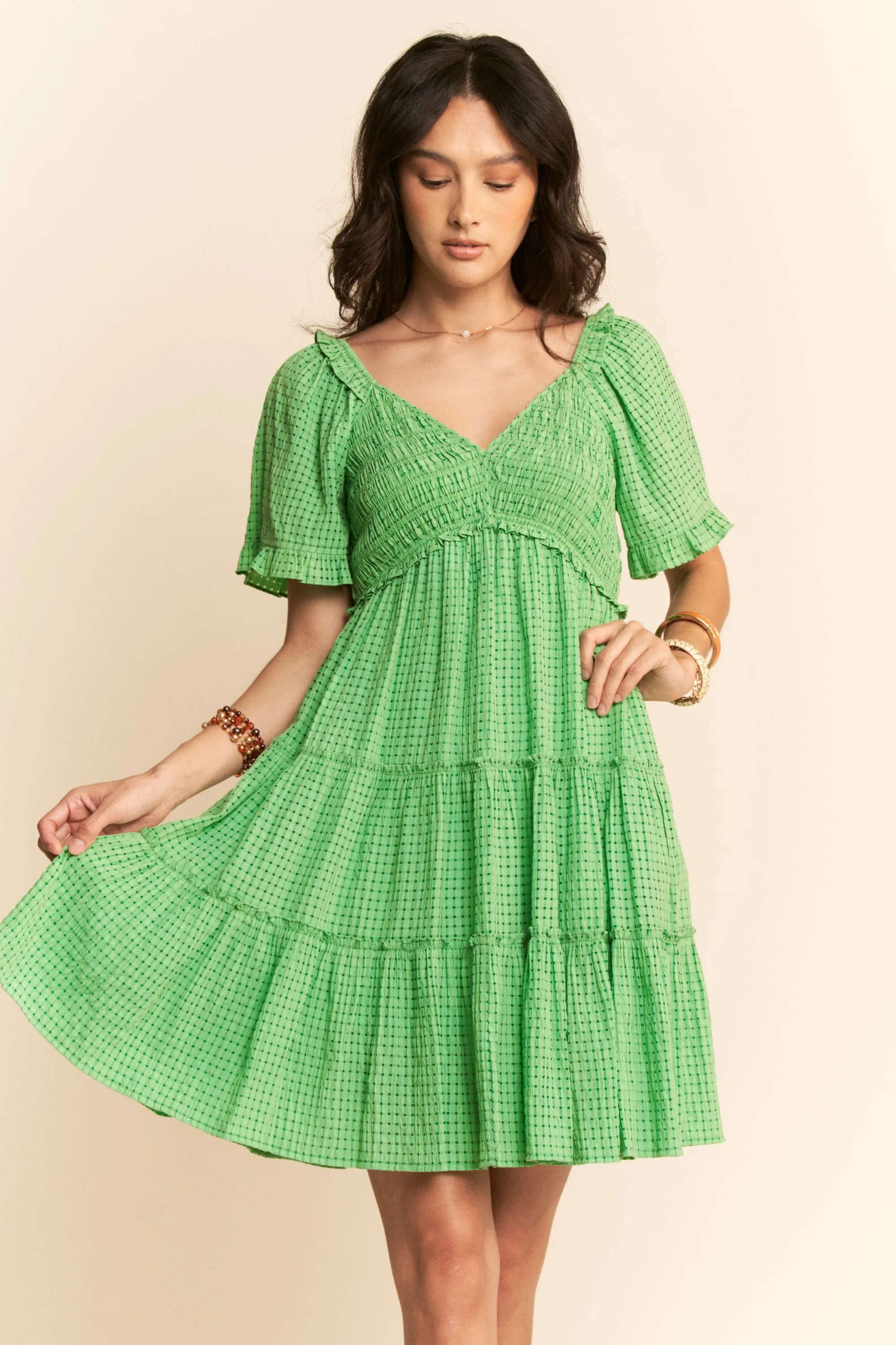 Davi & Dani Jacquard Checker Smocking Tiered Dress - Image 2