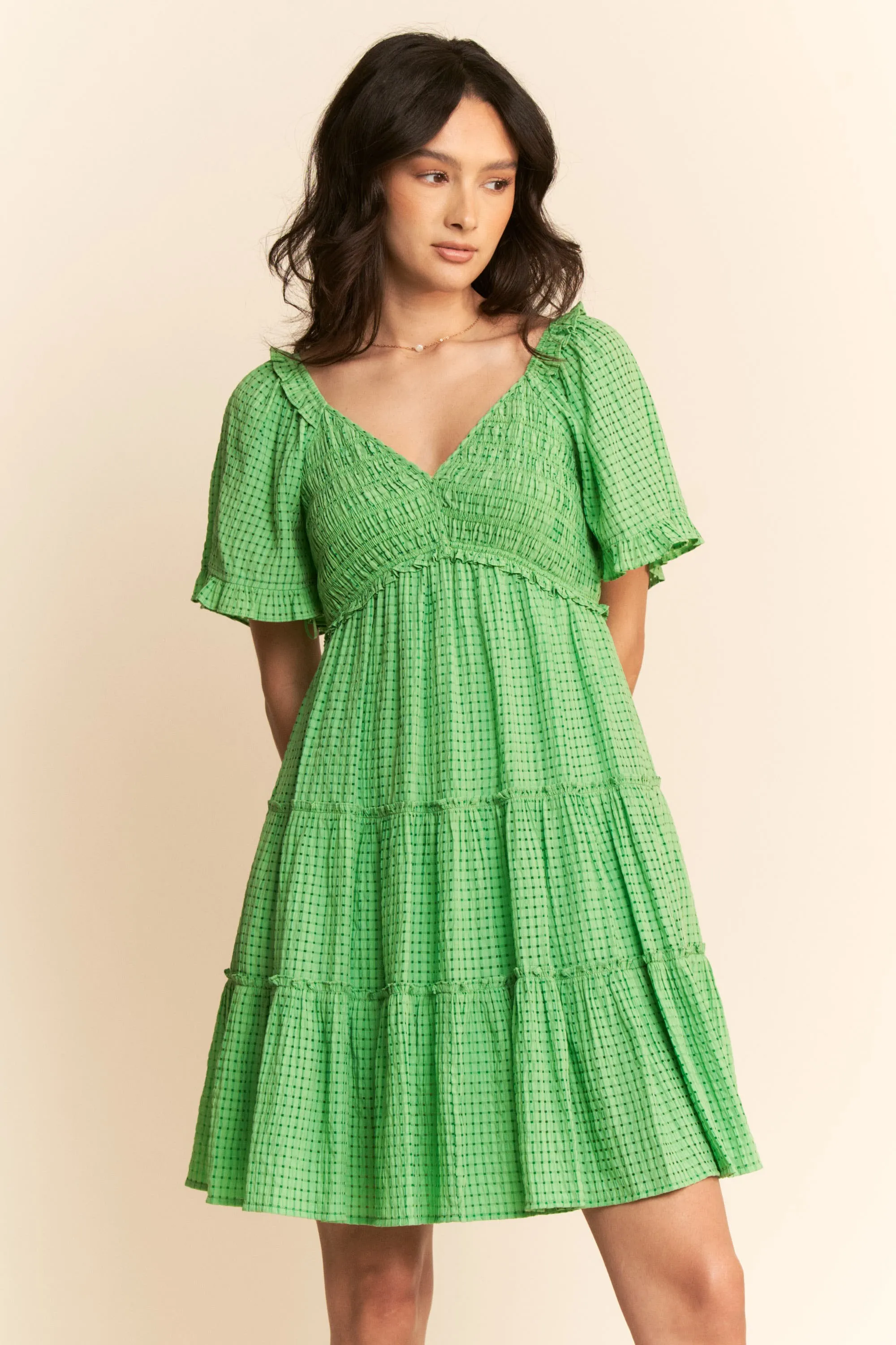 Davi & Dani Jacquard Checker Smocking Tiered Dress - Image 4