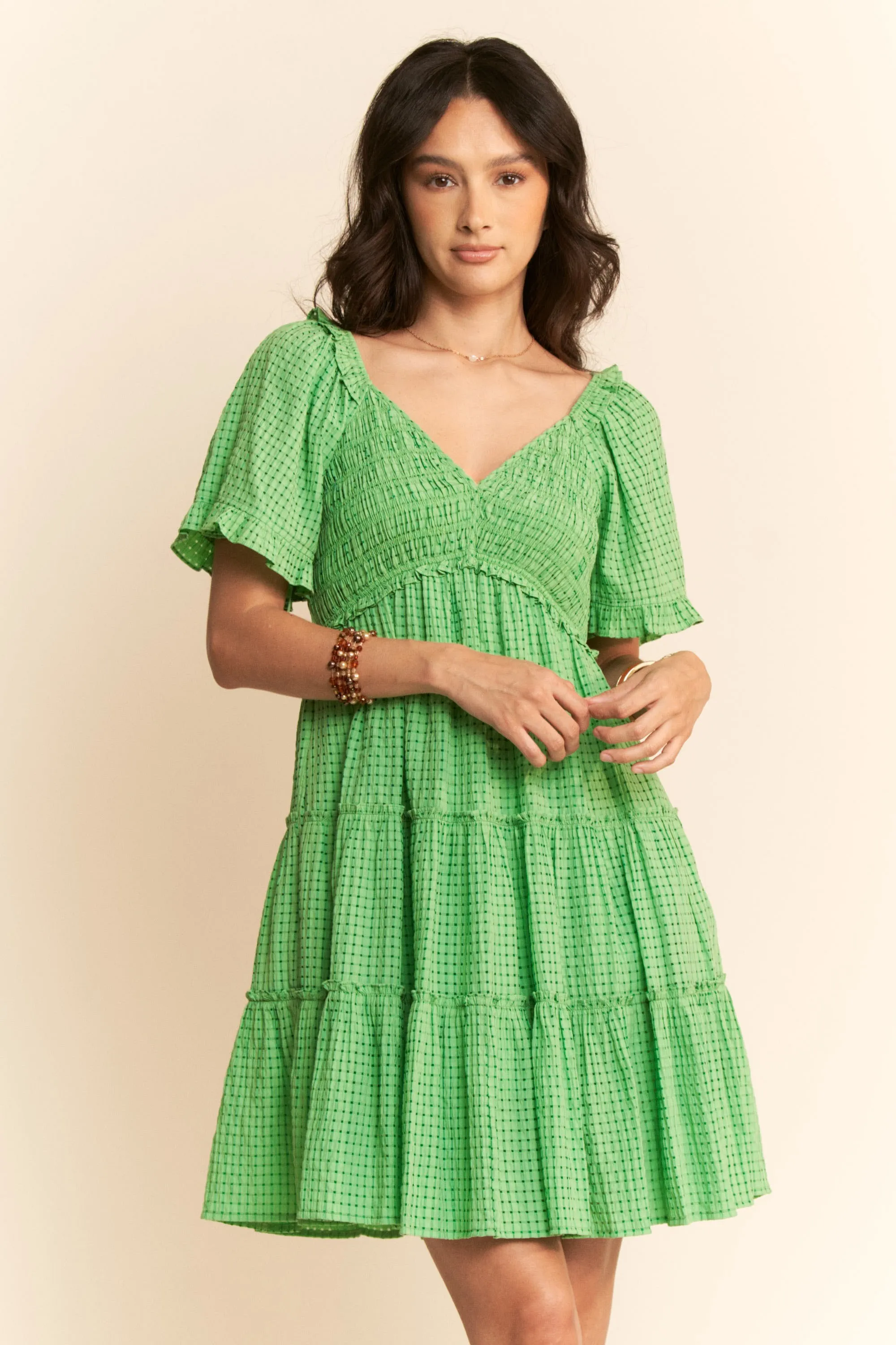 Davi & Dani Jacquard Checker Smocking Tiered Dress - Image 5