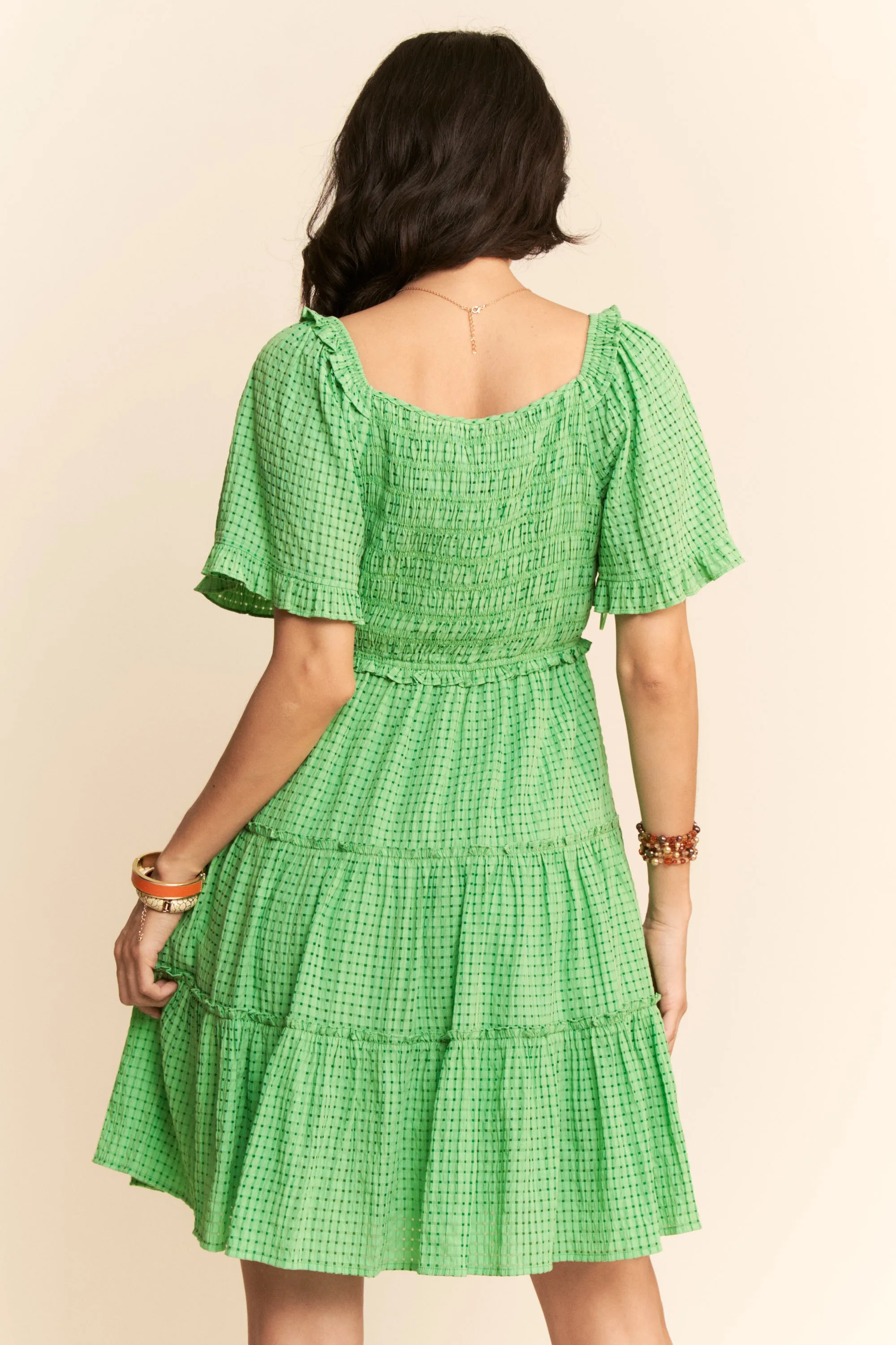 Davi & Dani Jacquard Checker Smocking Tiered Dress - Image 8