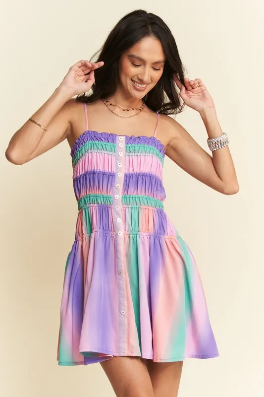Davi & Dani Multi Color Ombre Printed Bodice Button Up Dress - Image 3