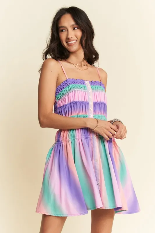 Davi & Dani Multi Color Ombre Printed Bodice Button Up Dress - Image 4