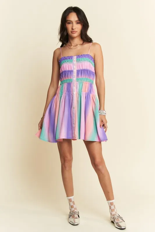 Davi & Dani Multi Color Ombre Printed Bodice Button Up Dress - Image 8
