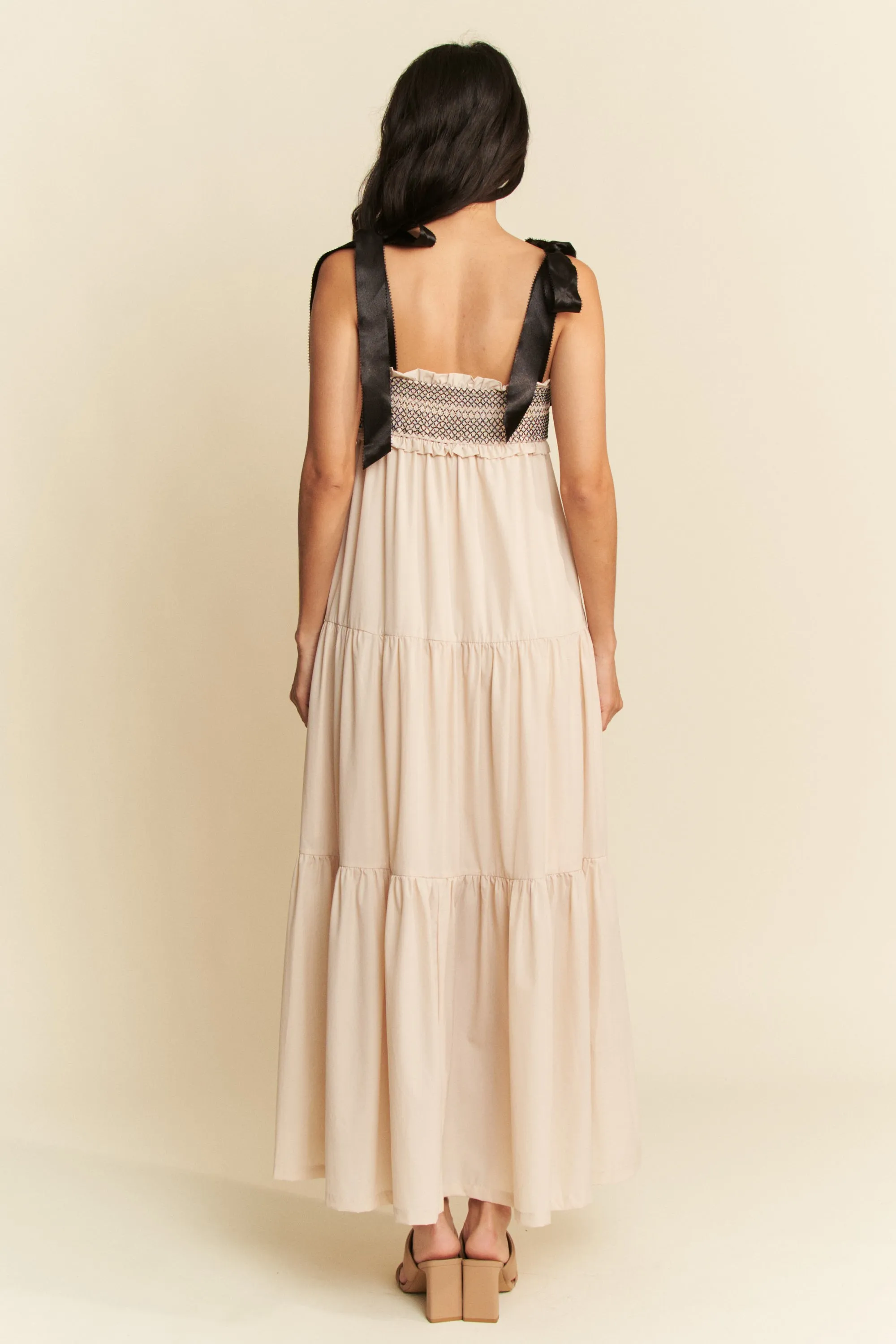 Davi & Dani Multi Contrast Smocked Bodice Straps Maxi Dress - Image 4
