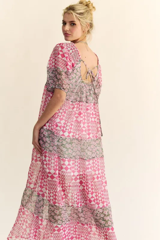 Davi & Dani Multi Floral Square Neck Puff Sleeve Maxi Dress - Image 10