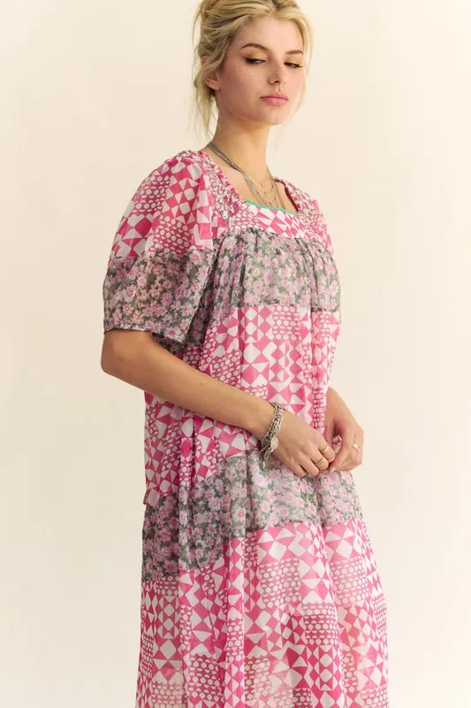 Davi & Dani Multi Floral Square Neck Puff Sleeve Maxi Dress - Image 5
