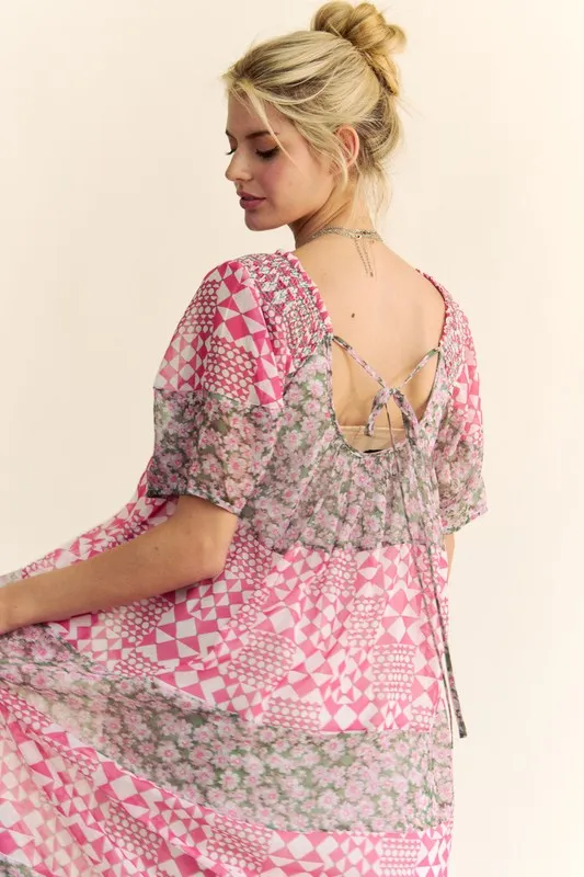 Davi & Dani Multi Floral Square Neck Puff Sleeve Maxi Dress - Image 6