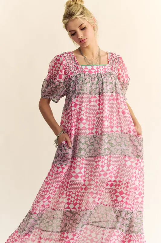 Davi & Dani Multi Floral Square Neck Puff Sleeve Maxi Dress - Image 7