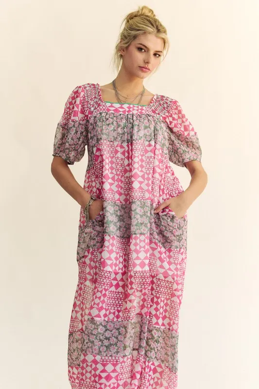 Davi & Dani Multi Floral Square Neck Puff Sleeve Maxi Dress - Image 8