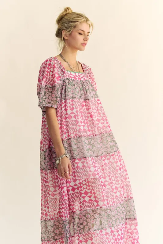 Davi & Dani Multi Floral Square Neck Puff Sleeve Maxi Dress - Image 9