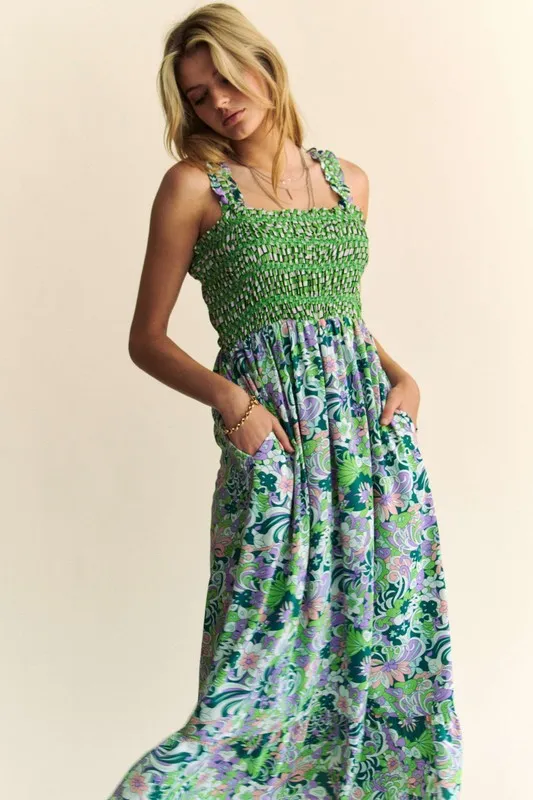 Davi & Dani Multi Smocked Bodice Geo Ruffle Strappy Midi Dress - Image 5