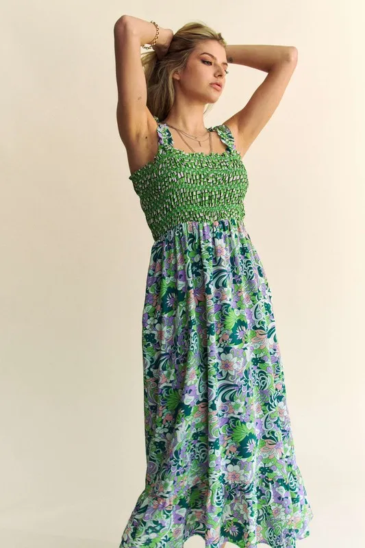 Davi & Dani Multi Smocked Bodice Geo Ruffle Strappy Midi Dress - Image 6